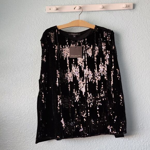 Marc new york velvet and sequins boxi half open sides top - Picture 3 of 12